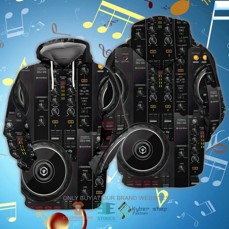 dj console pattern black 3d zip hoodie 2 89231