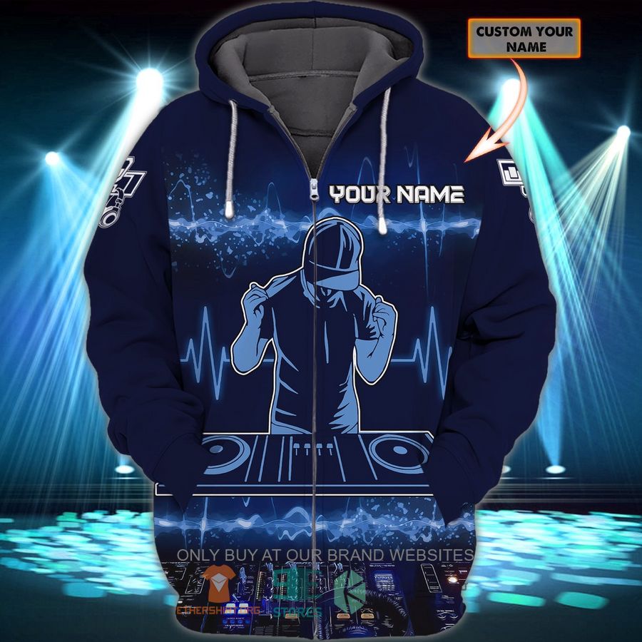dj party navy blue custom name 3d zip hoodie 1 68588