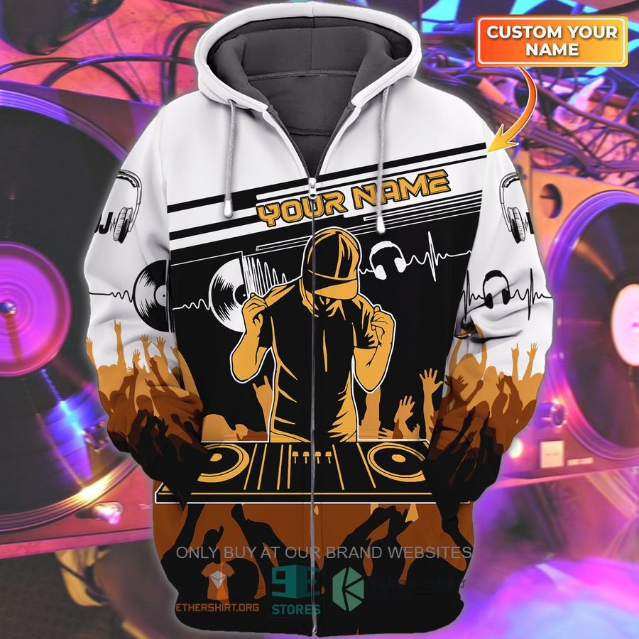 dj party pattern custom name white yellow 3d zip hoodie 1 70583