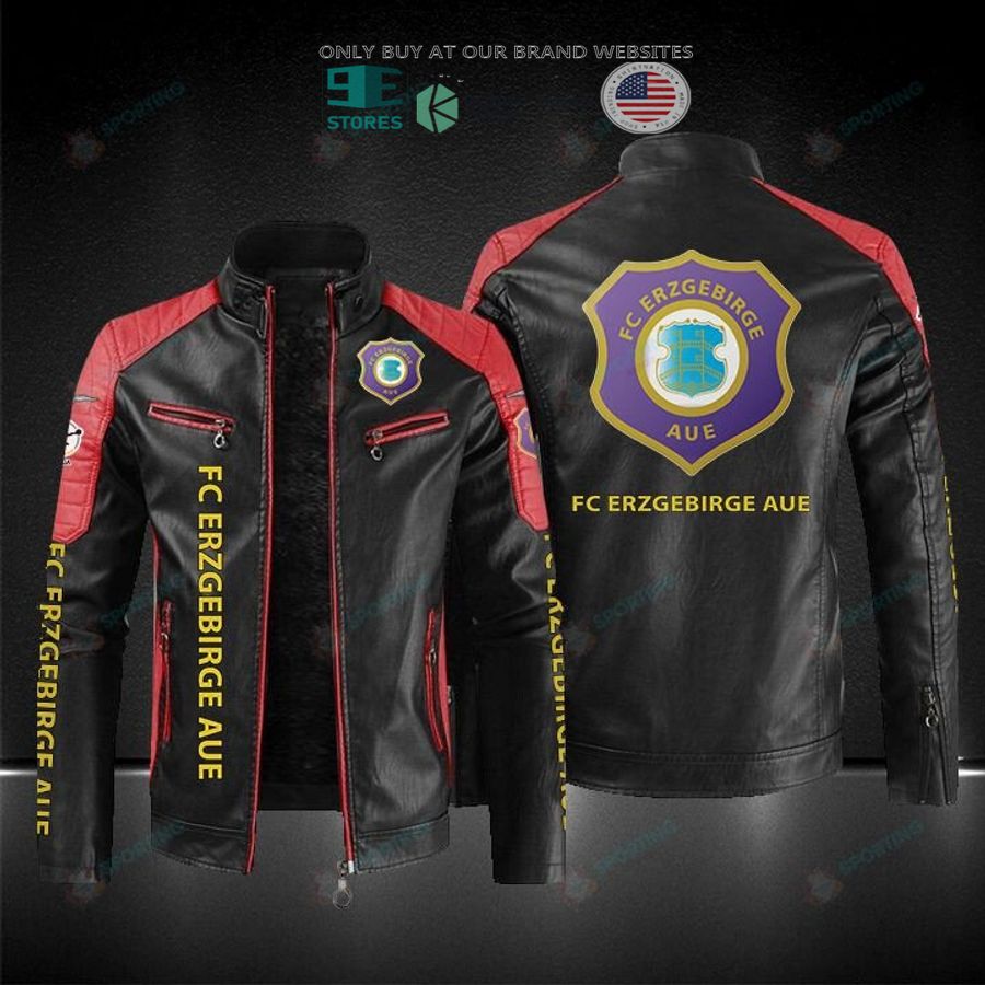 NEW FC Erzgebirge Aue Men Block Leather Jacket 3 fc erzgebirge aue block leather jacket 3 9674