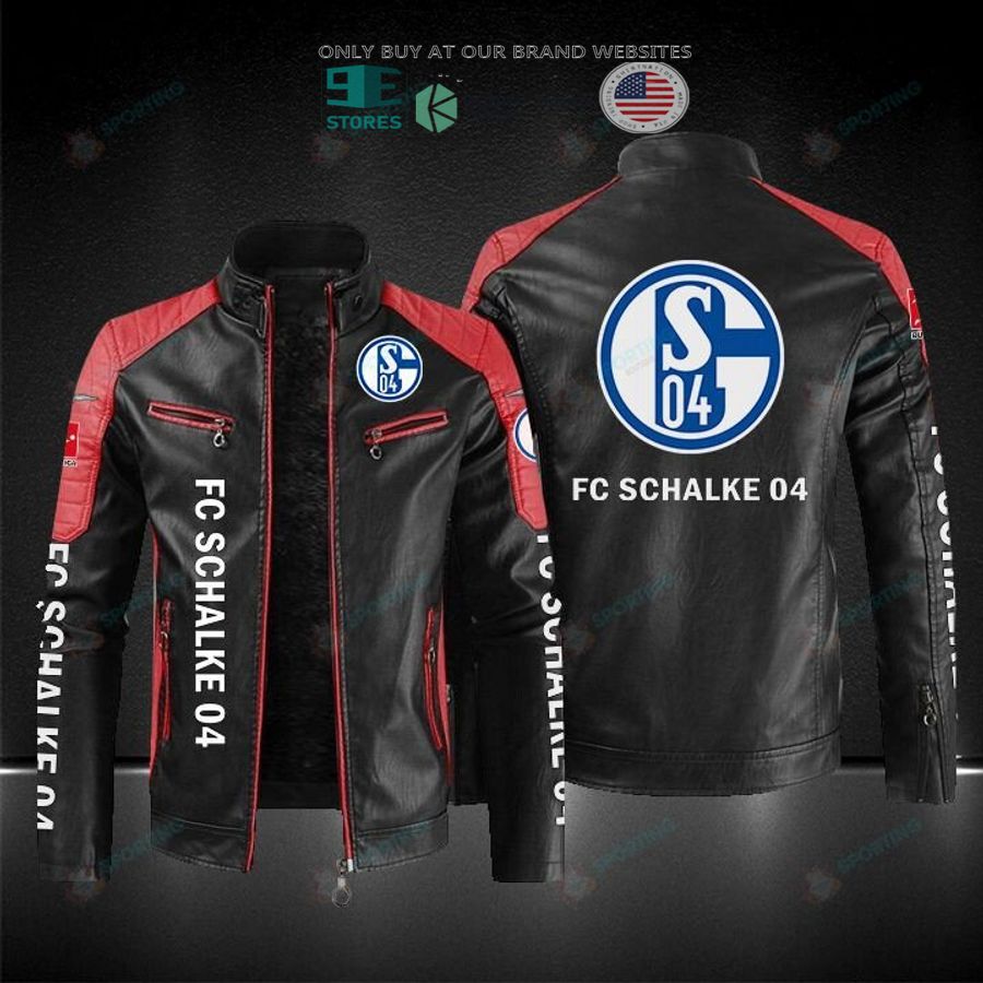 NEW FC Schalke 04 Men Block Leather Jacket 3 fc schalke 04 block leather jacket 3 91287