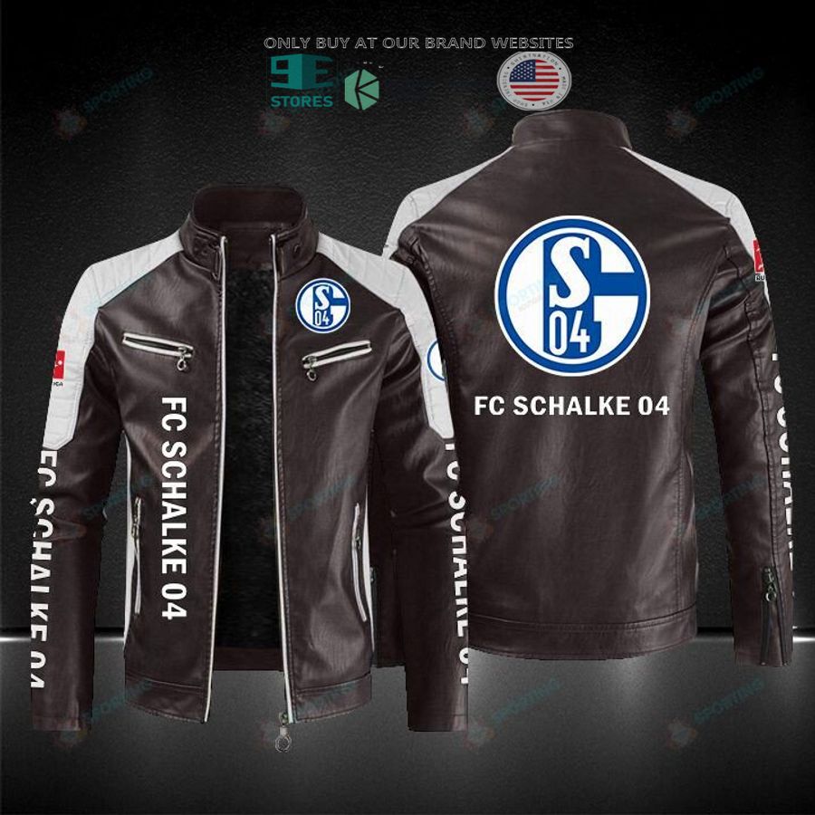 NEW FC Schalke 04 Men Block Leather Jacket 4 fc schalke 04 block leather jacket 4 55909