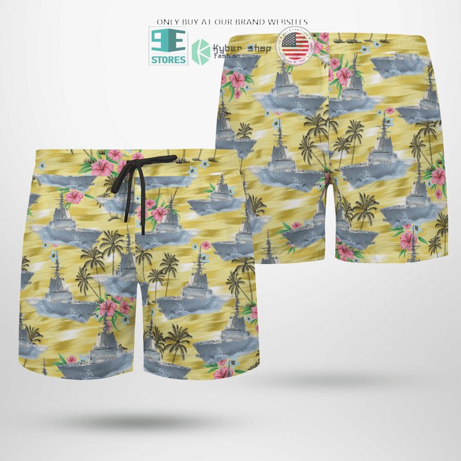 NEW HMAS Hobart DDG 39 Royal Australian Navy yellow Hawaii Shirt, Shorts 10 hmas hobart ddg 39 royal australian navy yellow hawaiian shirt shorts 10 98683