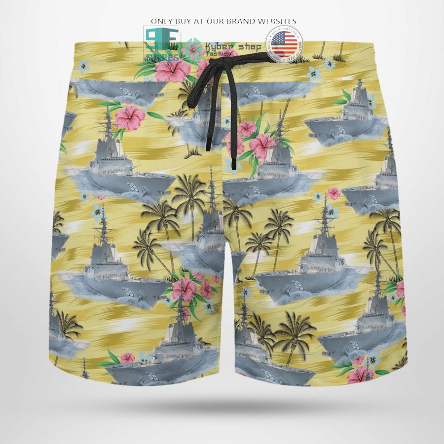 NEW HMAS Hobart DDG 39 Royal Australian Navy yellow Hawaii Shirt, Shorts 18 hmas hobart ddg 39 royal australian navy yellow hawaiian shirt shorts 18 36159