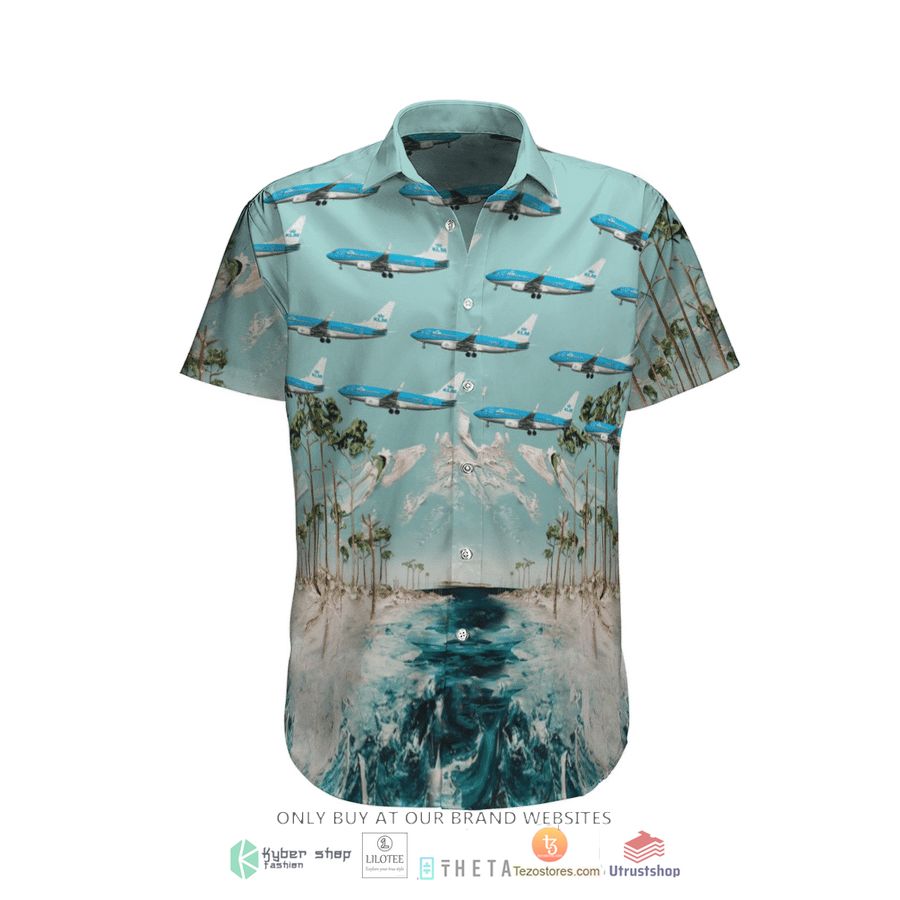 klm royal dutch airlines boeing 737 700 short sleeve hawaiian shirt 1 39476