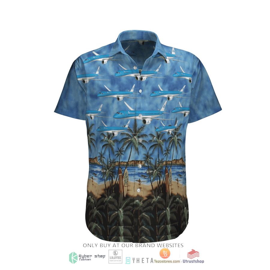 klm royal dutch airlines embraer e195 e2 short sleeve hawaiian shirt 2 98139