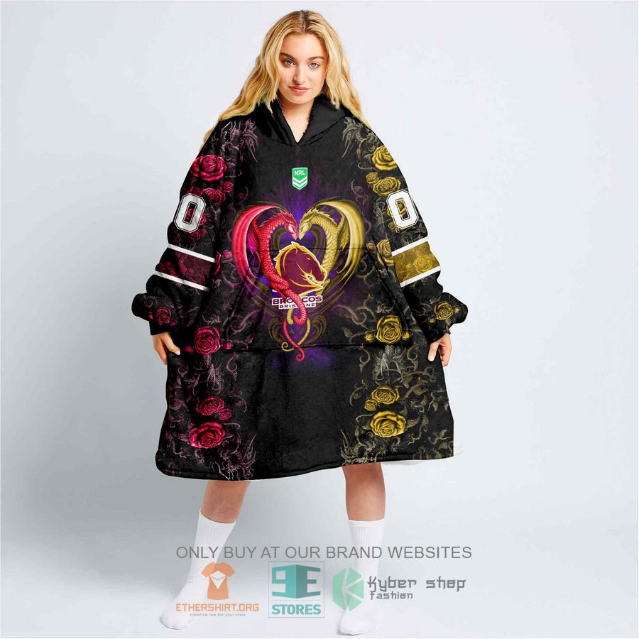 nrl brisbane broncos rose dragon personalized fleece hoodie blanket 1 55294