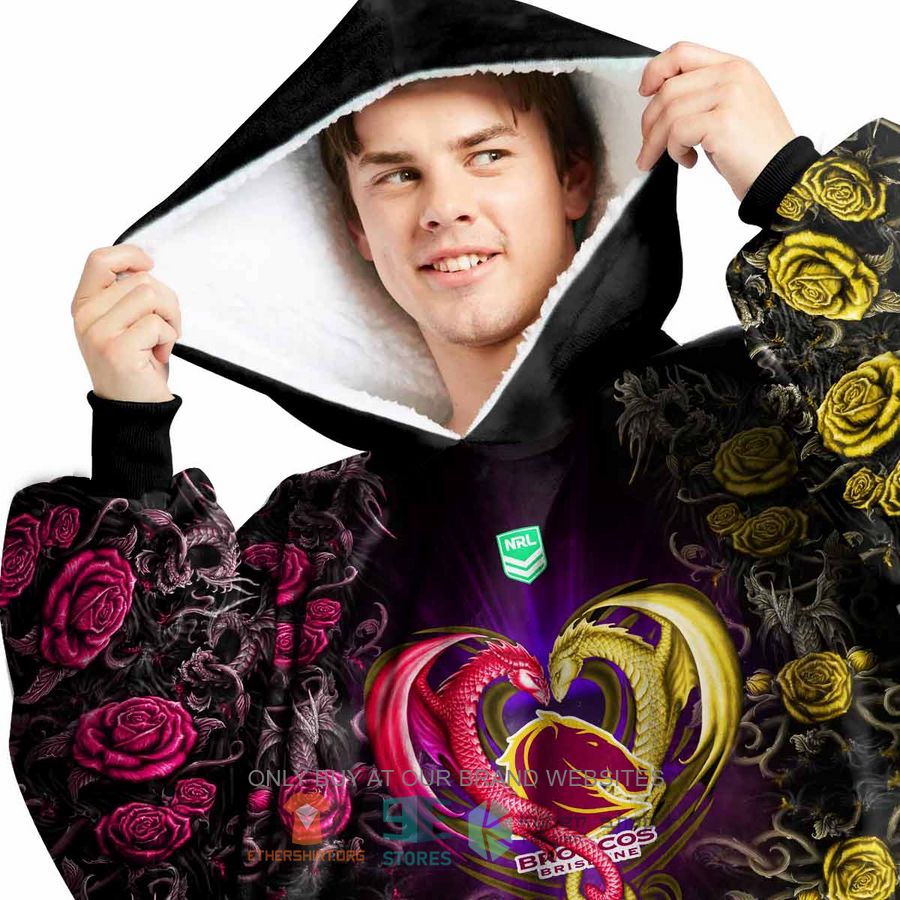 nrl brisbane broncos rose dragon personalized fleece hoodie blanket 2 79405