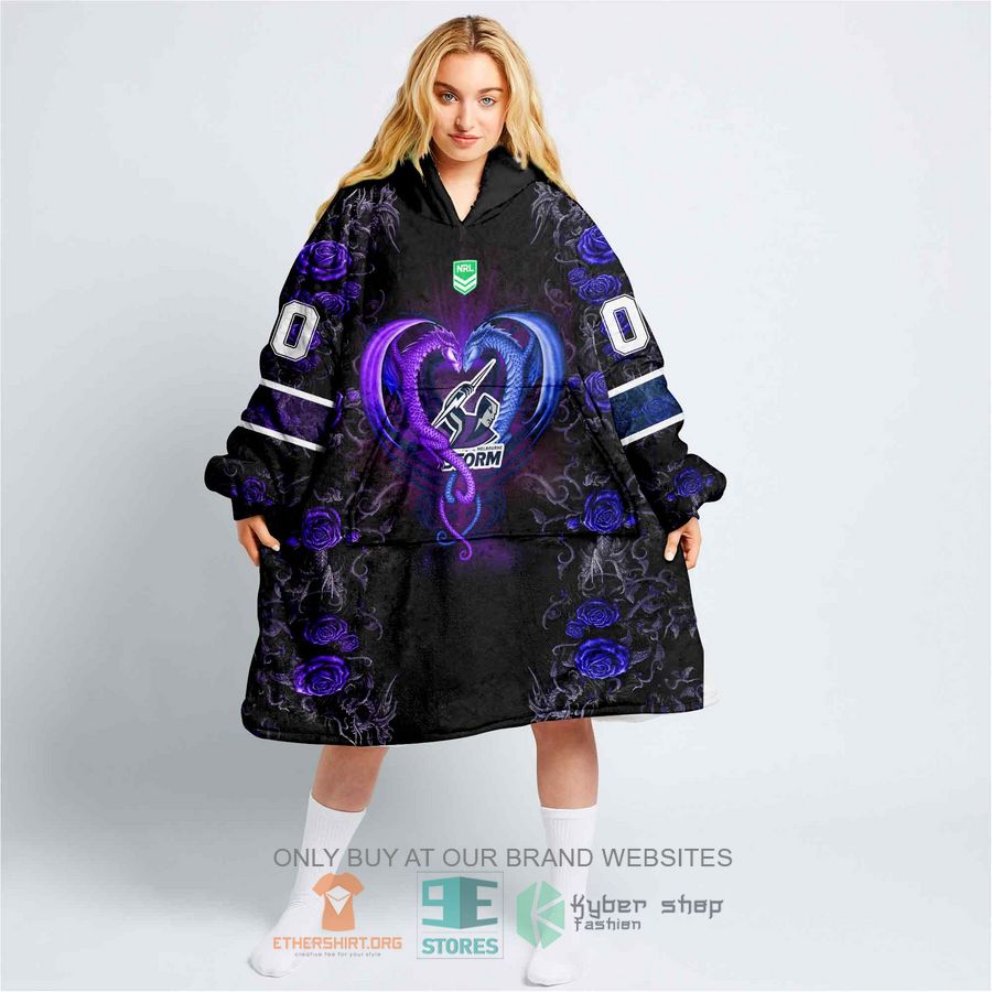 nrl melbourne storm rose dragon personalized fleece hoodie blanket 1 70094