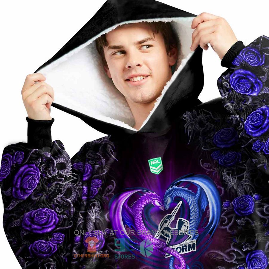nrl melbourne storm rose dragon personalized fleece hoodie blanket 2 37153