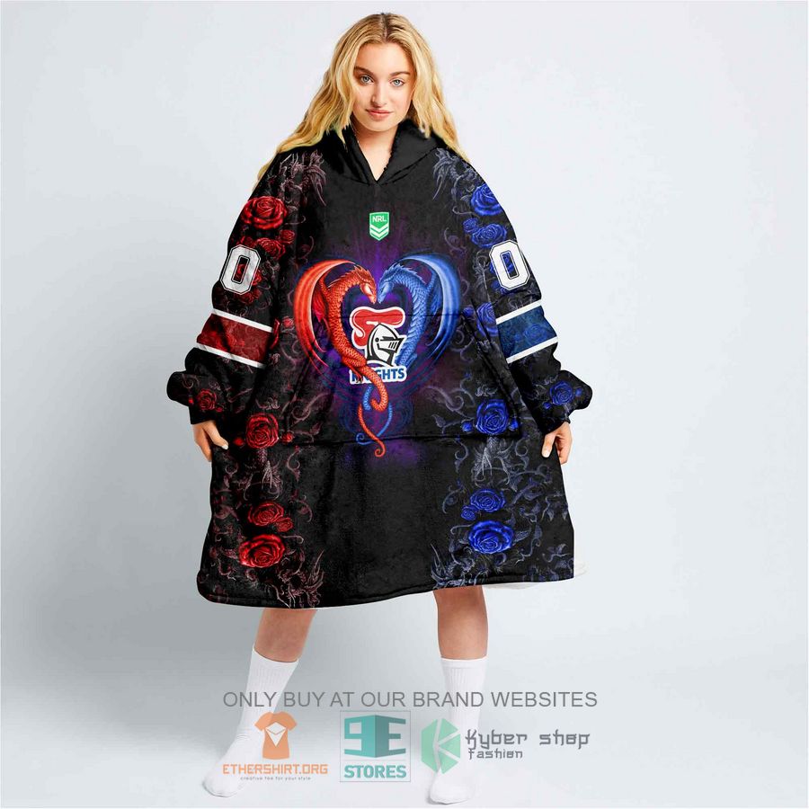 nrl newcastle knights rose dragon personalized fleece hoodie blanket 1 8064