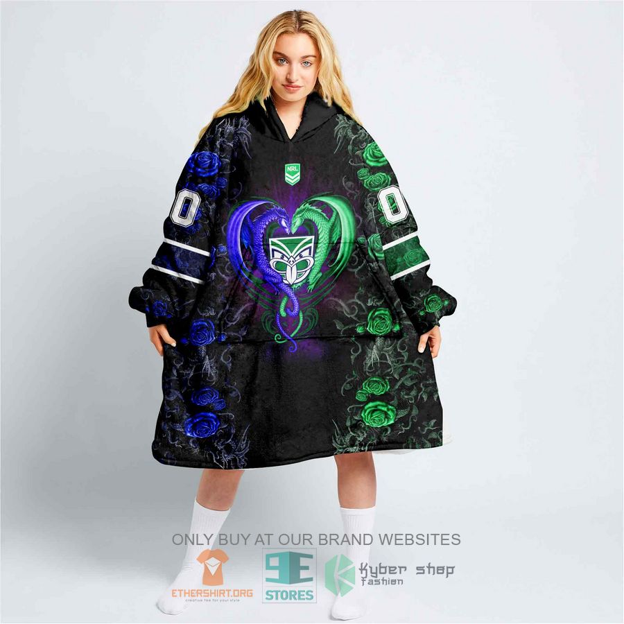 nrl nz warriors rose dragon personalized fleece hoodie blanket 1 79402