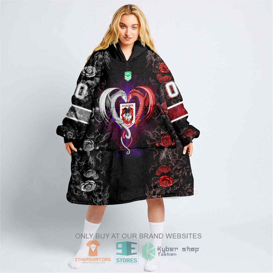 nrl st george illawarra dragons rose dragon personalized fleece hoodie blanket 1 47630