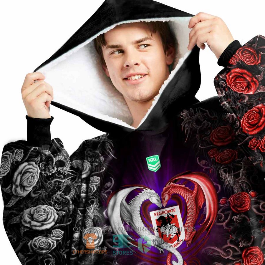nrl st george illawarra dragons rose dragon personalized fleece hoodie blanket 2 9759