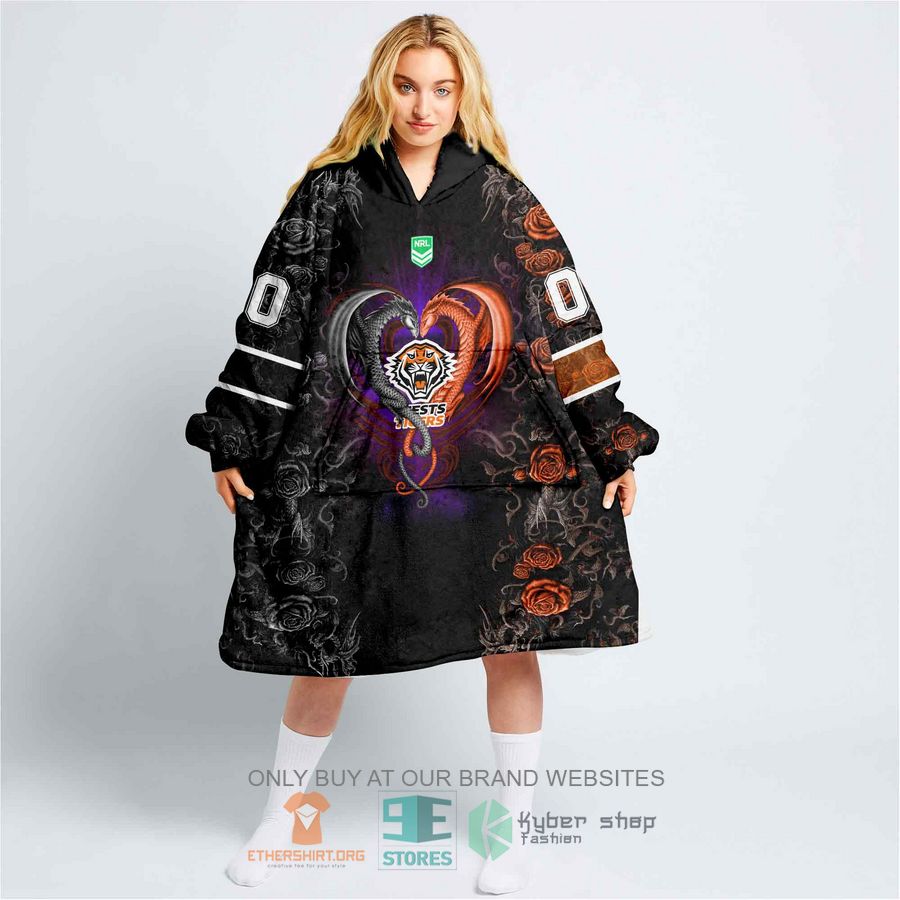 nrl wests tigers rose dragon personalized fleece hoodie blanket 1 3339