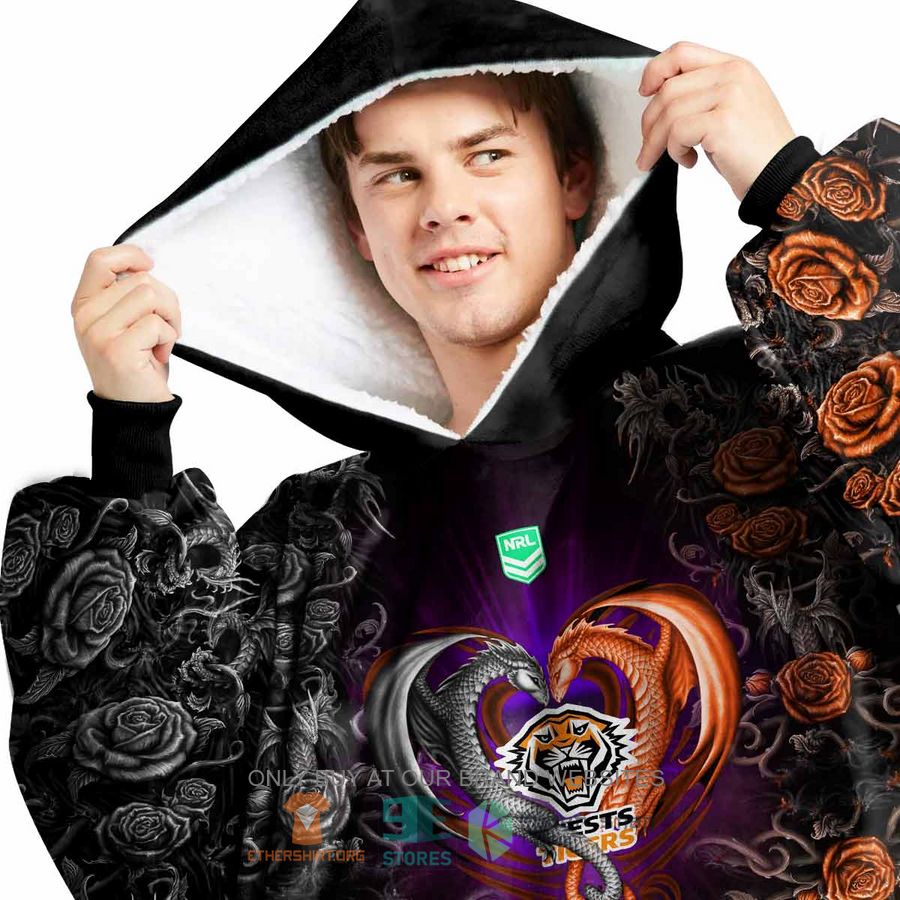 nrl wests tigers rose dragon personalized fleece hoodie blanket 2 20290