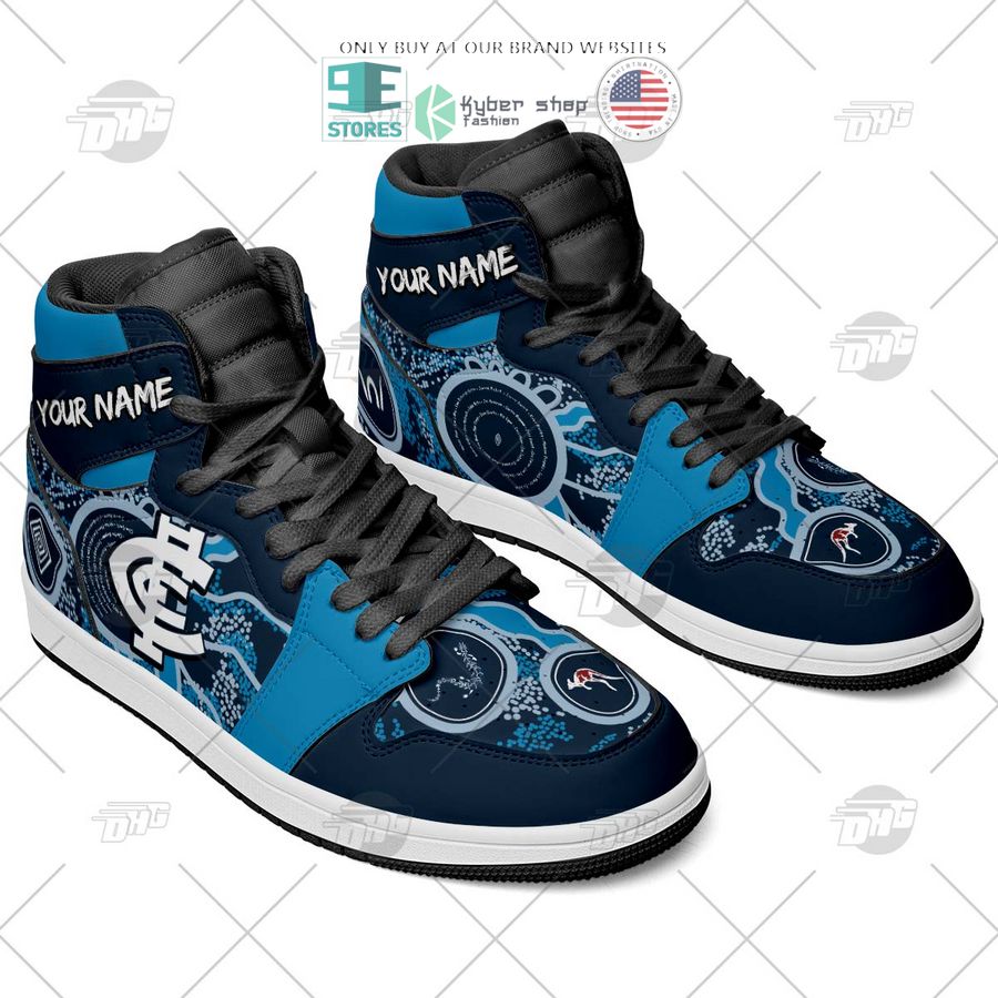 NEW Carlton Blues Indigenous Custom Name Air Jordan 1 Sneaker 4 personalized afl carlton blues indigenous air jordan high top shoes 4 85990