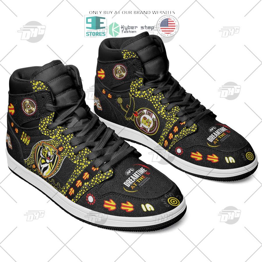 NEW Richmond Tigers Indigenous Custom Name Air Jordan 1 Sneaker 4 personalized afl richmond tigers indigenous air jordan high top shoes 4 80802