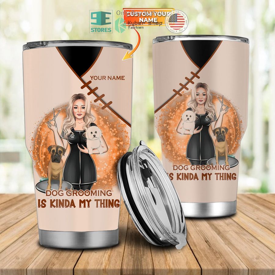 personalized dog groomming is kinda my thing dog groomer pet groomer uniform pink salon pet tumbler 1 80479