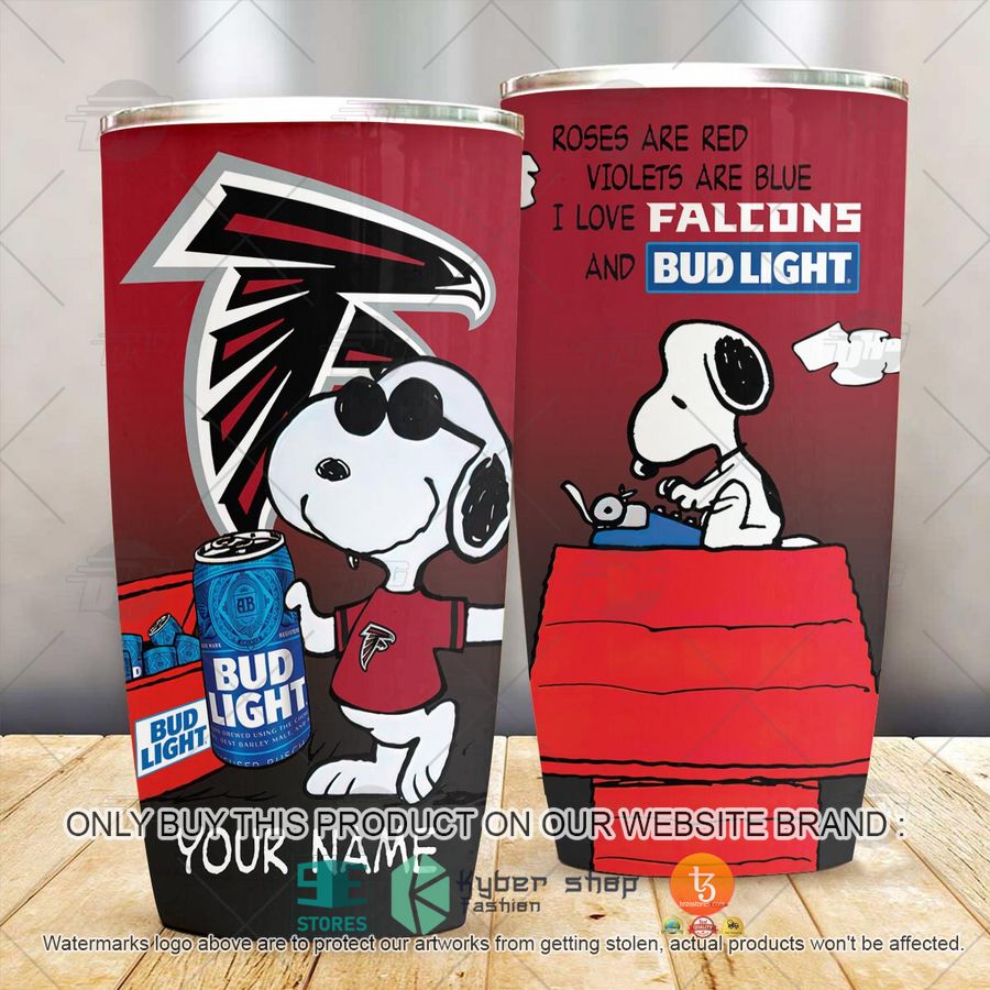 NEW Atlanta Falcons Snoopy Bud Light Beer Custom Name Tumbler 3 personalized nfl atlanta falcons snoopy bud light beer tumbler 3 53225