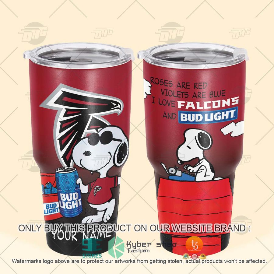 NEW Atlanta Falcons Snoopy Bud Light Beer Custom Name Tumbler 4 personalized nfl atlanta falcons snoopy bud light beer tumbler 4 61411