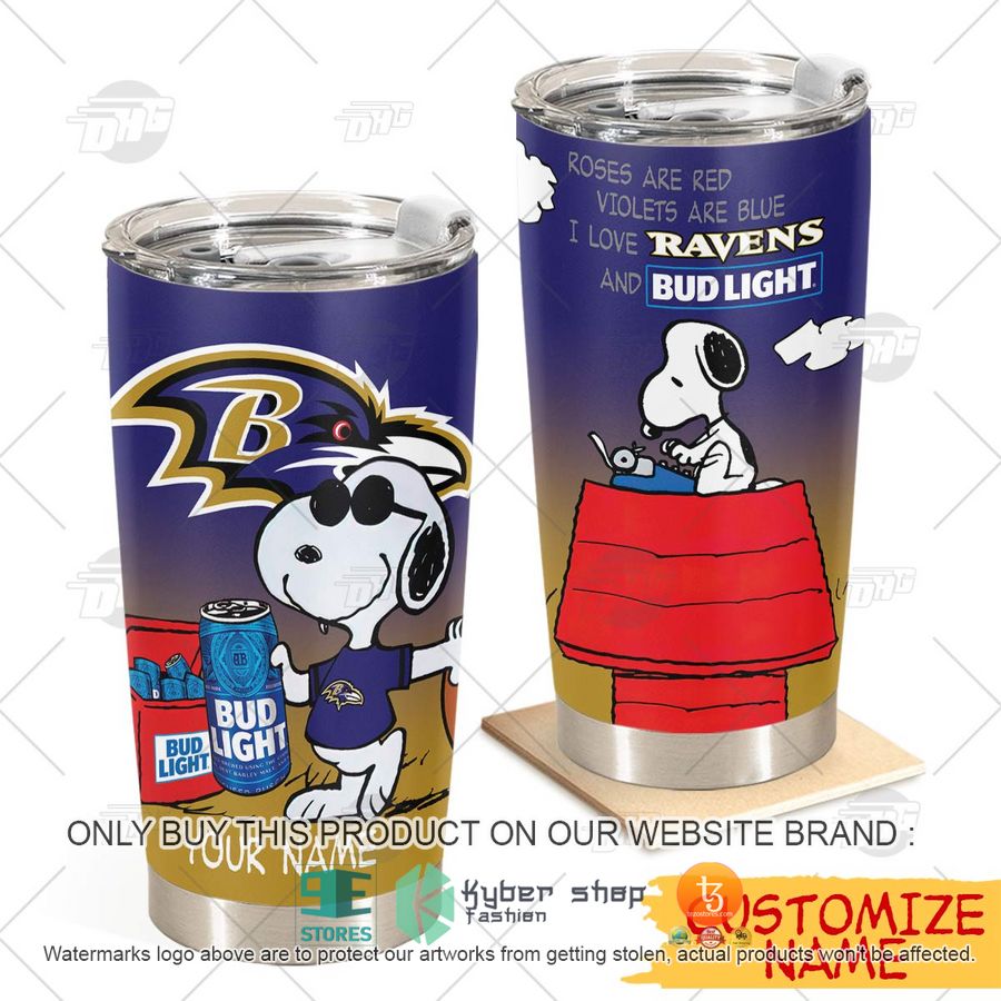 personalized nfl baltimore ravens snoopy bud light beer tumbler 1 95962