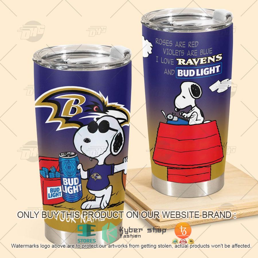 personalized nfl baltimore ravens snoopy bud light beer tumbler 2 22004