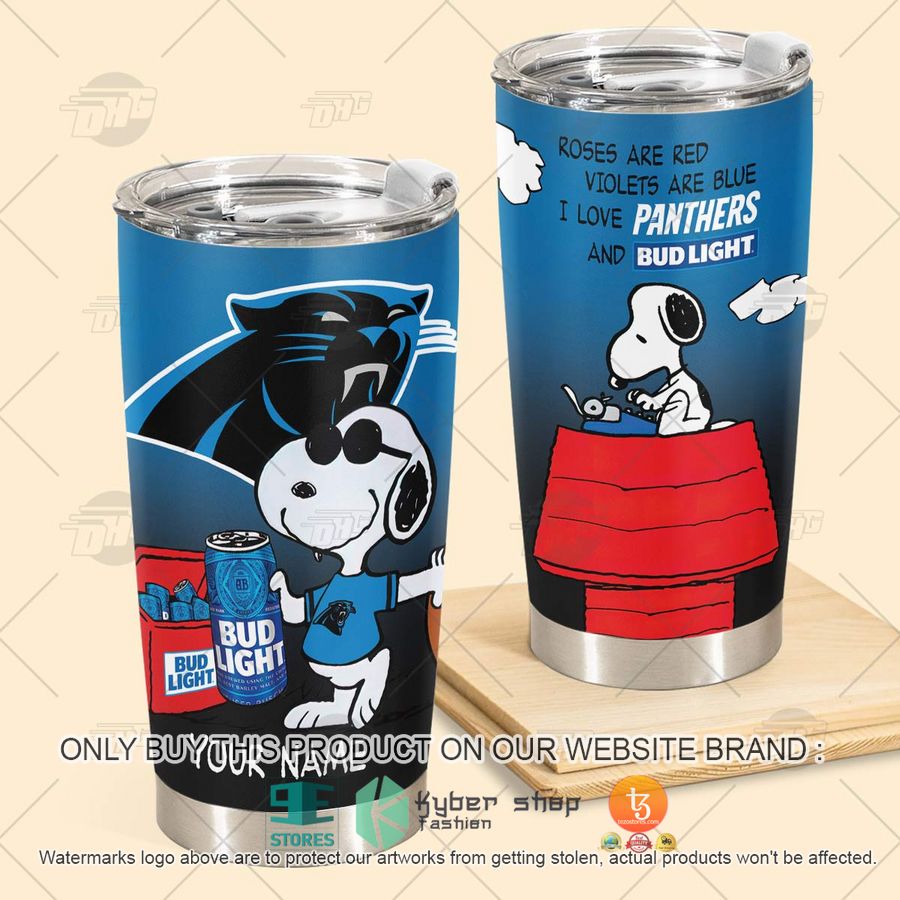 personalized nfl carolina panthers snoopy bud light beer tumbler 2 78938