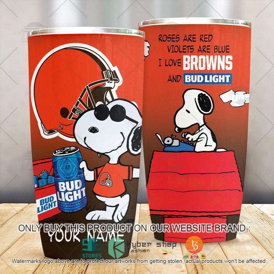 NEW Cleveland Browns Snoopy Bud Light Beer Custom Name Tumbler 3 personalized nfl cleveland browns snoopy bud light beer tumbler 3 725