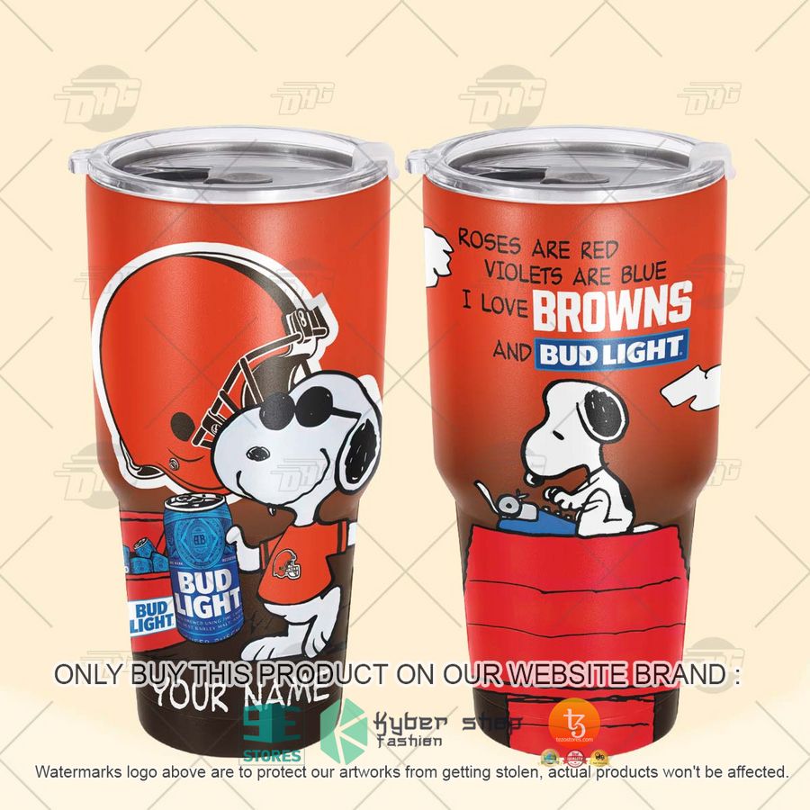NEW Cleveland Browns Snoopy Bud Light Beer Custom Name Tumbler 4 personalized nfl cleveland browns snoopy bud light beer tumbler 4 92793