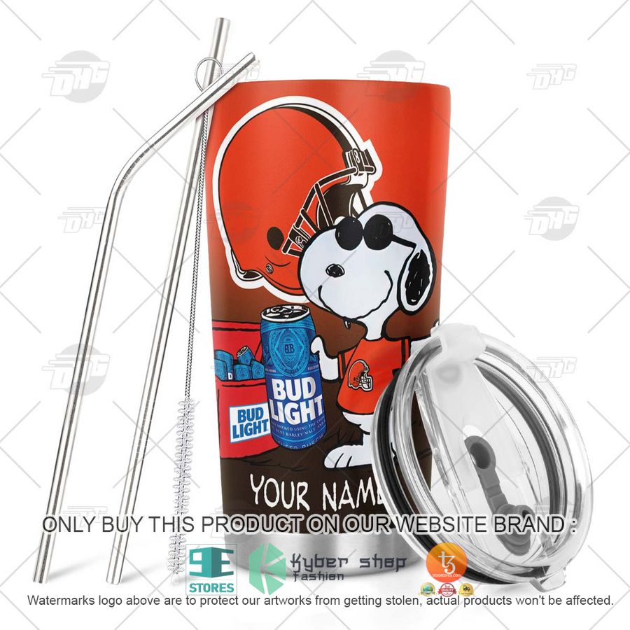 NEW Cleveland Browns Snoopy Bud Light Beer Custom Name Tumbler 5 personalized nfl cleveland browns snoopy bud light beer tumbler 5 64651