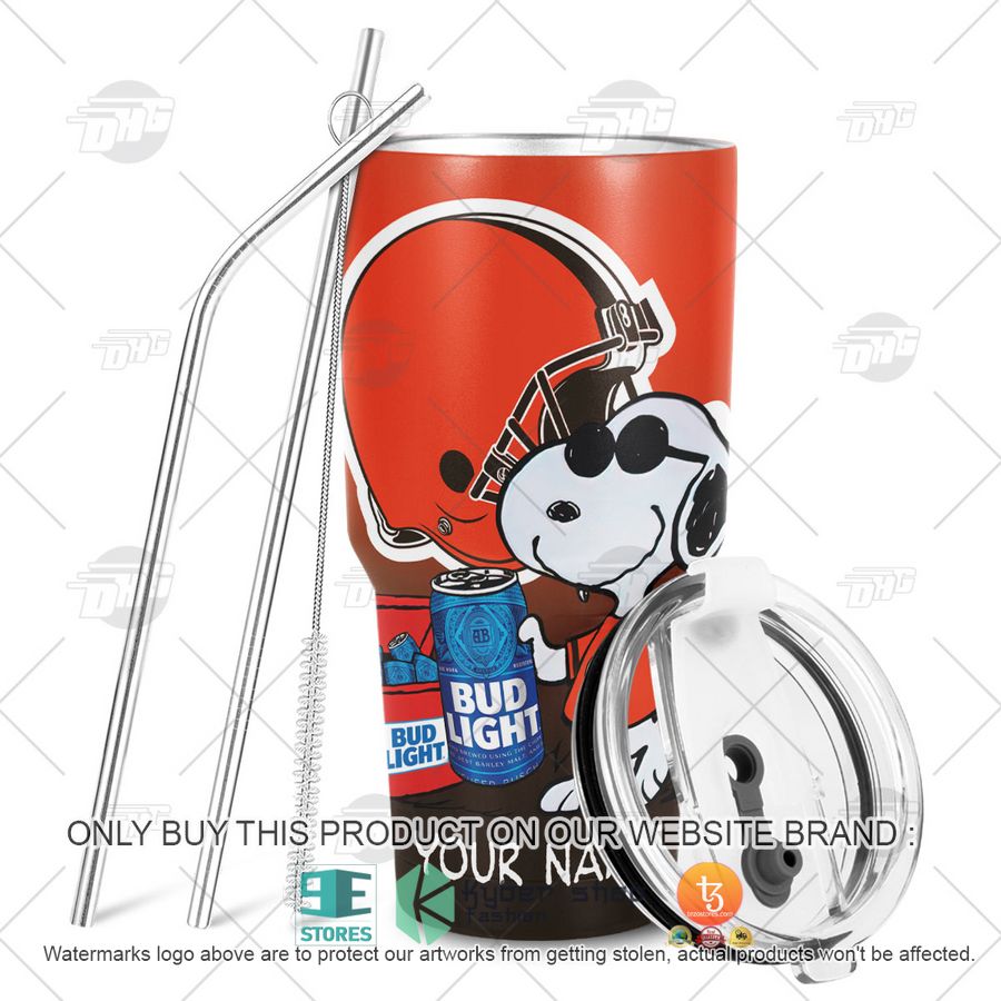 NEW Cleveland Browns Snoopy Bud Light Beer Custom Name Tumbler 6 personalized nfl cleveland browns snoopy bud light beer tumbler 6 32299