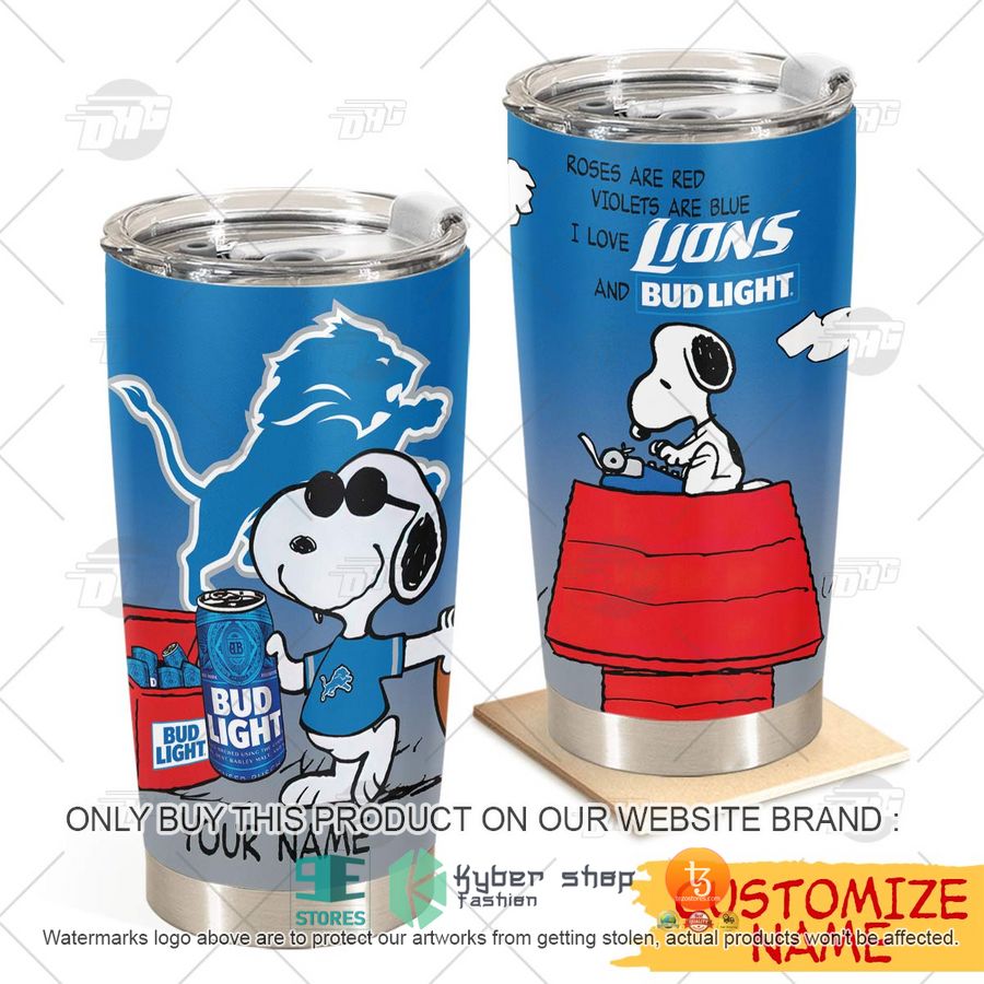 personalized nfl detroit lions snoopy bud light beer tumbler 1 6583