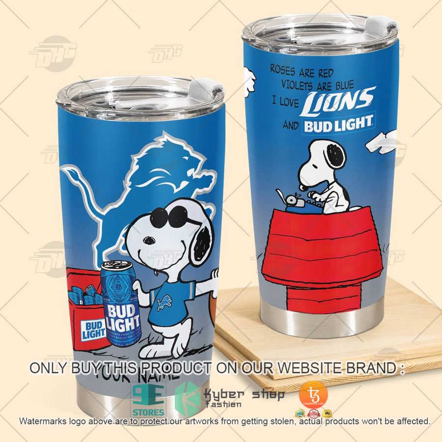 personalized nfl detroit lions snoopy bud light beer tumbler 2 95949
