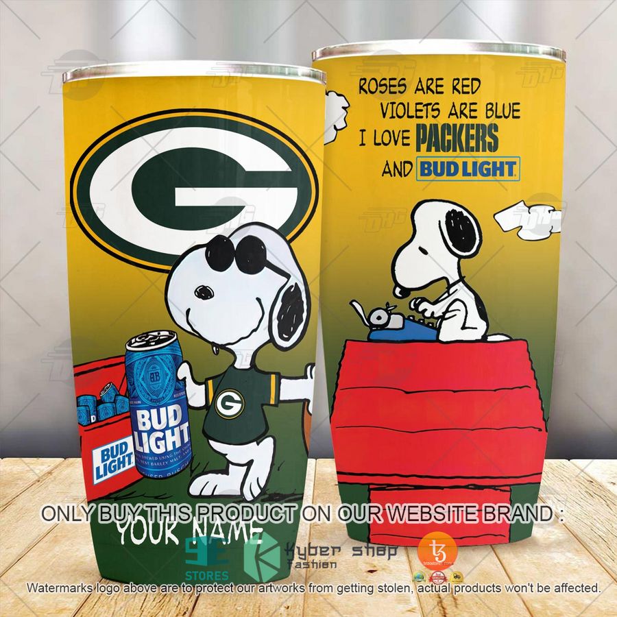 NEW Green Bay Packers Snoopy Bud Light Beer Custom Name Tumbler 3 personalized nfl green bay packers snoopy bud light beer tumbler 3 77229