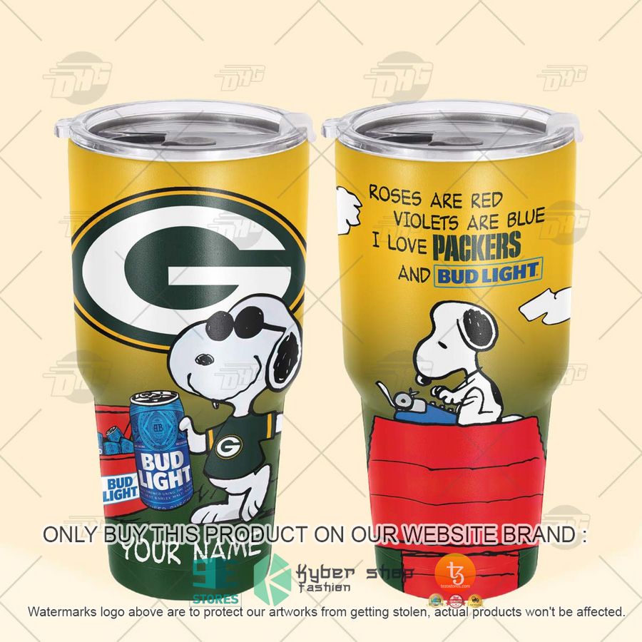 NEW Green Bay Packers Snoopy Bud Light Beer Custom Name Tumbler 4 personalized nfl green bay packers snoopy bud light beer tumbler 4 65513