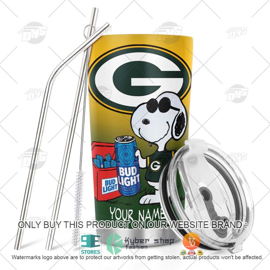 NEW Green Bay Packers Snoopy Bud Light Beer Custom Name Tumbler 5 personalized nfl green bay packers snoopy bud light beer tumbler 5 73382