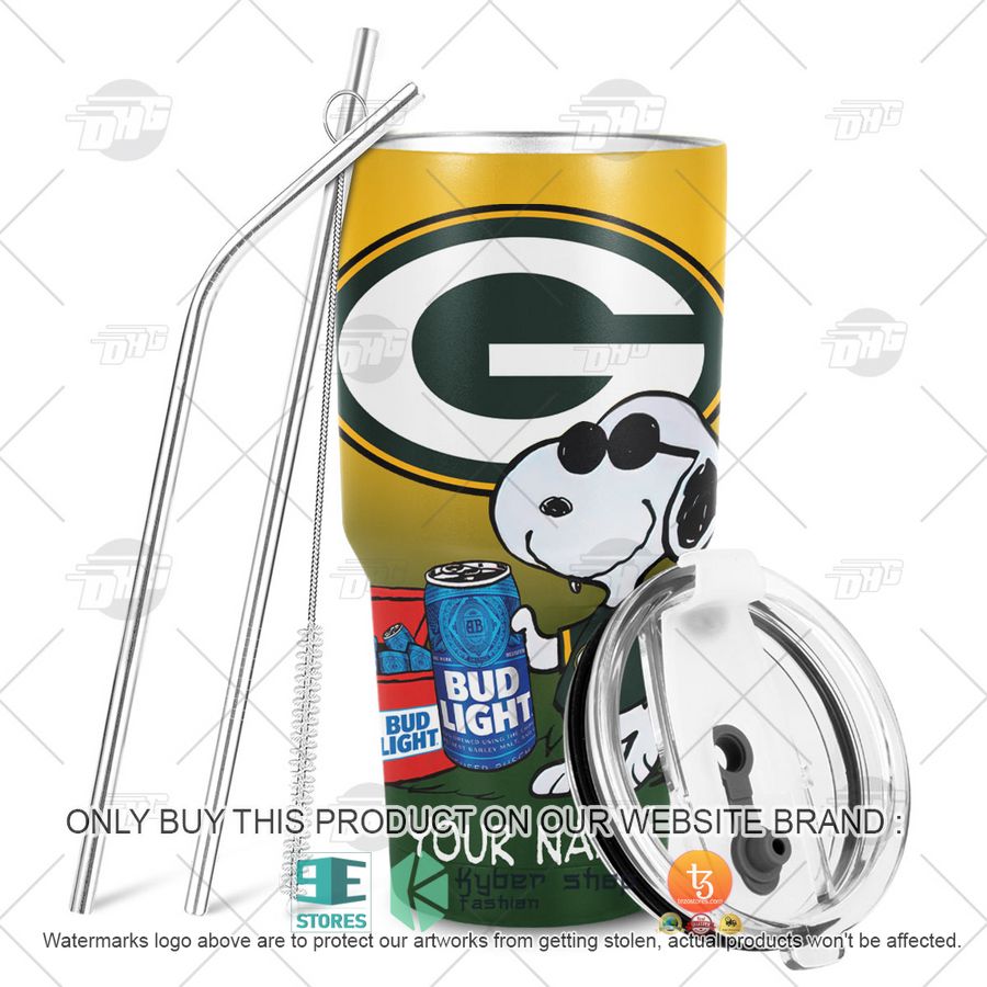 NEW Green Bay Packers Snoopy Bud Light Beer Custom Name Tumbler 6 personalized nfl green bay packers snoopy bud light beer tumbler 6 8387