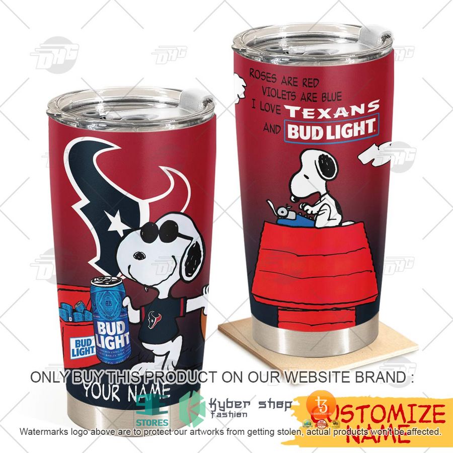 personalized nfl houston texans snoopy bud light beer tumbler 1 79939