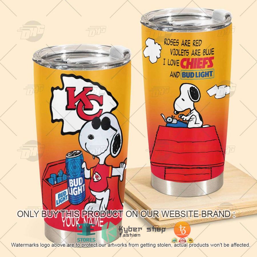 personalized nfl kansas city chiefs snoopy bud light beer tumbler 2 57004