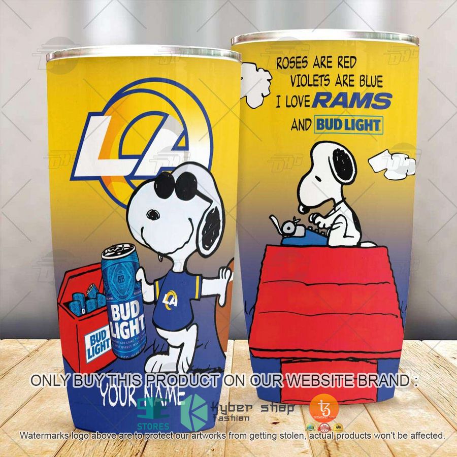 NEW Los Angeles Rams Snoopy Bud Light Beer Custom Name Tumbler 3 personalized nfl los angeles rams snoopy bud light beer tumbler 3 42512