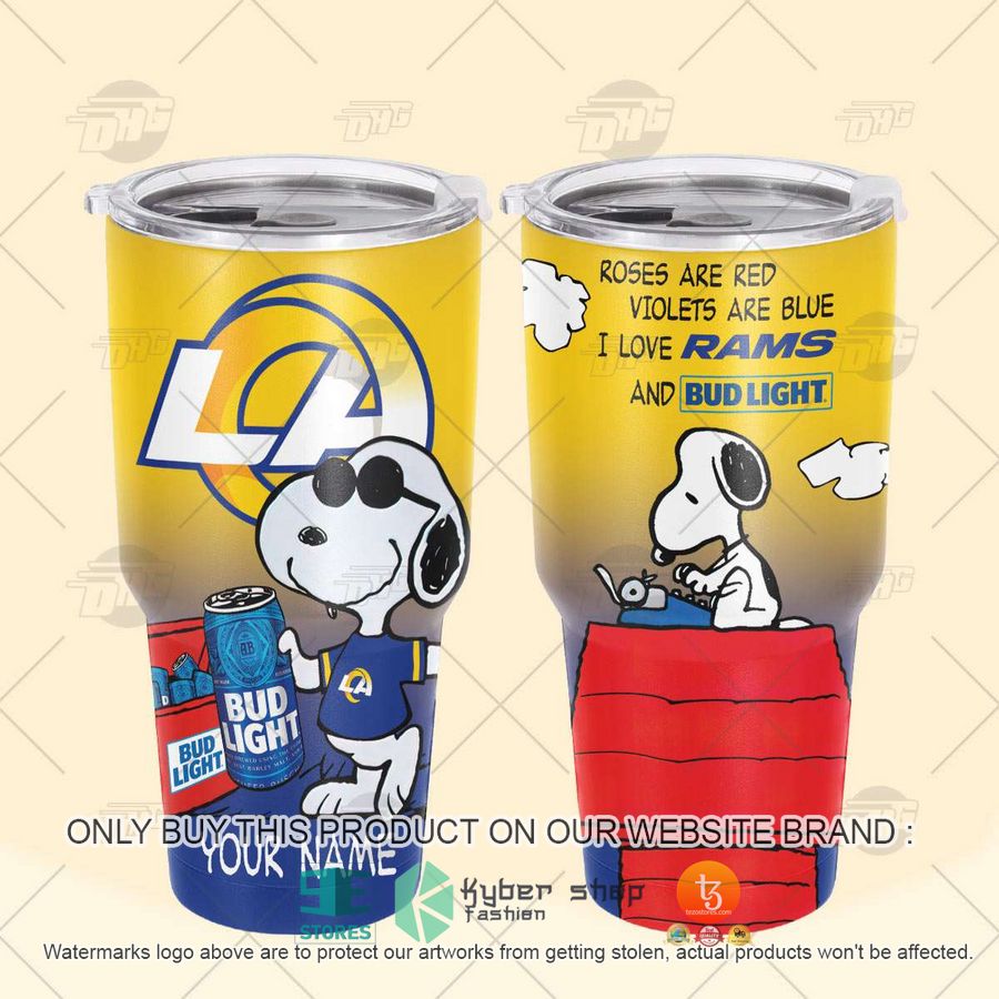 NEW Los Angeles Rams Snoopy Bud Light Beer Custom Name Tumbler 4 personalized nfl los angeles rams snoopy bud light beer tumbler 4 40243