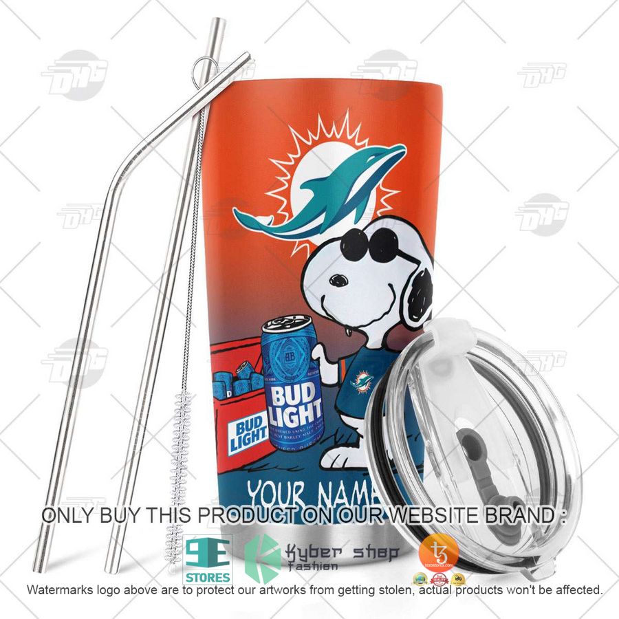 NEW Miami Dolphins Snoopy Bud Light Beer Custom Name Tumbler 5 personalized nfl miami dolphins snoopy bud light beer tumbler 5 46043