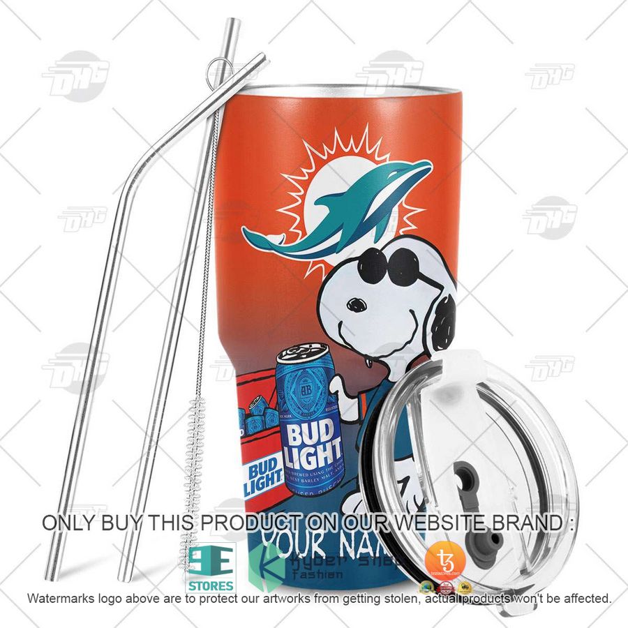 NEW Miami Dolphins Snoopy Bud Light Beer Custom Name Tumbler 6 personalized nfl miami dolphins snoopy bud light beer tumbler 6 41321