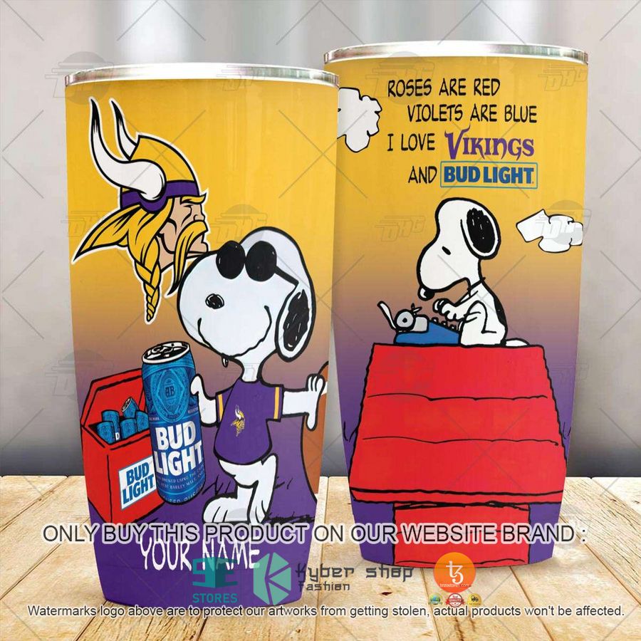 NEW Minnesota Vikings Snoopy Bud Light Beer Custom Name Tumbler 3 personalized nfl minnesota vikings snoopy bud light beer tumbler 3 48226