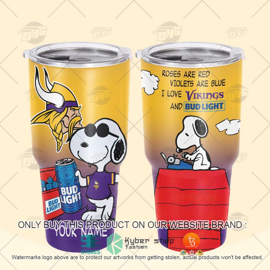 NEW Minnesota Vikings Snoopy Bud Light Beer Custom Name Tumbler 4 personalized nfl minnesota vikings snoopy bud light beer tumbler 4 54090