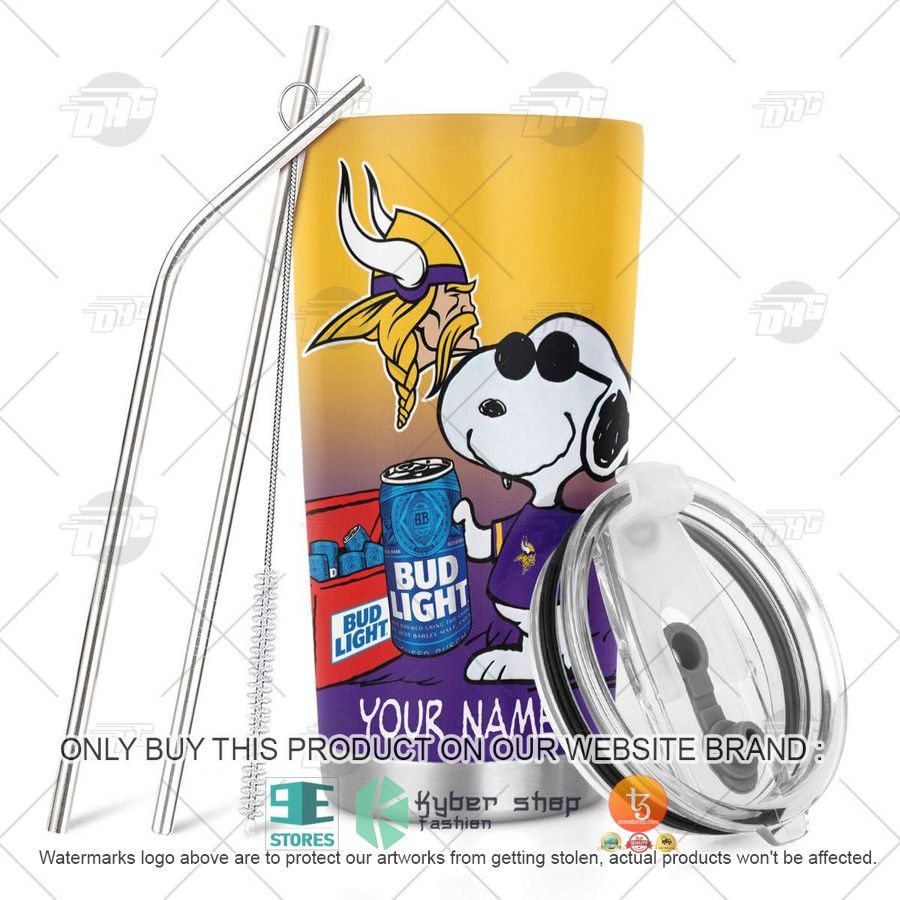 NEW Minnesota Vikings Snoopy Bud Light Beer Custom Name Tumbler 5 personalized nfl minnesota vikings snoopy bud light beer tumbler 5 95136