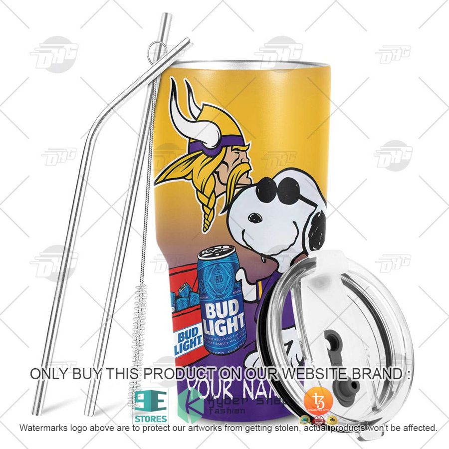NEW Minnesota Vikings Snoopy Bud Light Beer Custom Name Tumbler 6 personalized nfl minnesota vikings snoopy bud light beer tumbler 6 21825