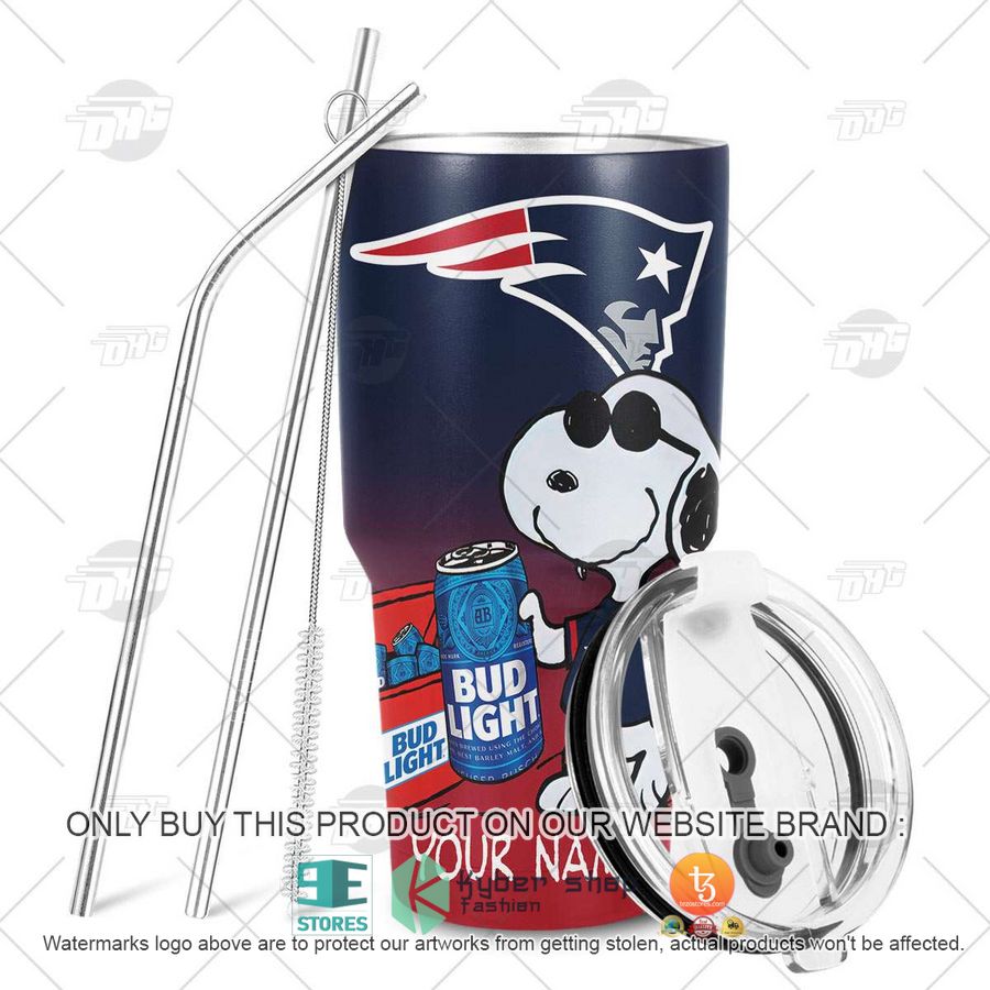 NEW New England Patriots Snoopy Bud Light Beer Custom Name Tumbler 6 personalized nfl new england patriots snoopy bud light beer tumbler 6 3824