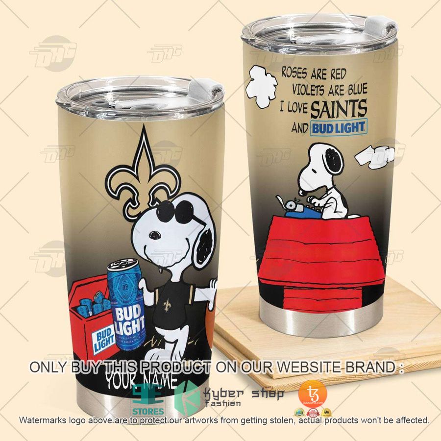 personalized nfl new orleans saints snoopy bud light beer tumbler 2 20683